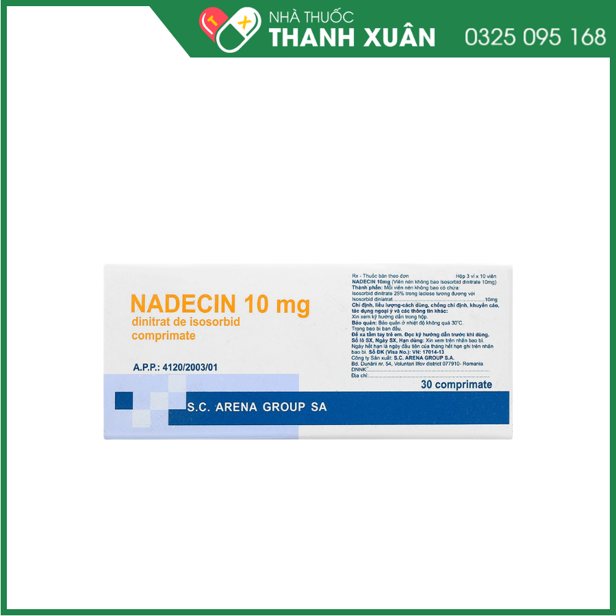 Nadecin 10mg phòng và điều trị cơn đau thắt ngực, điều trị suy tim sung huyết
